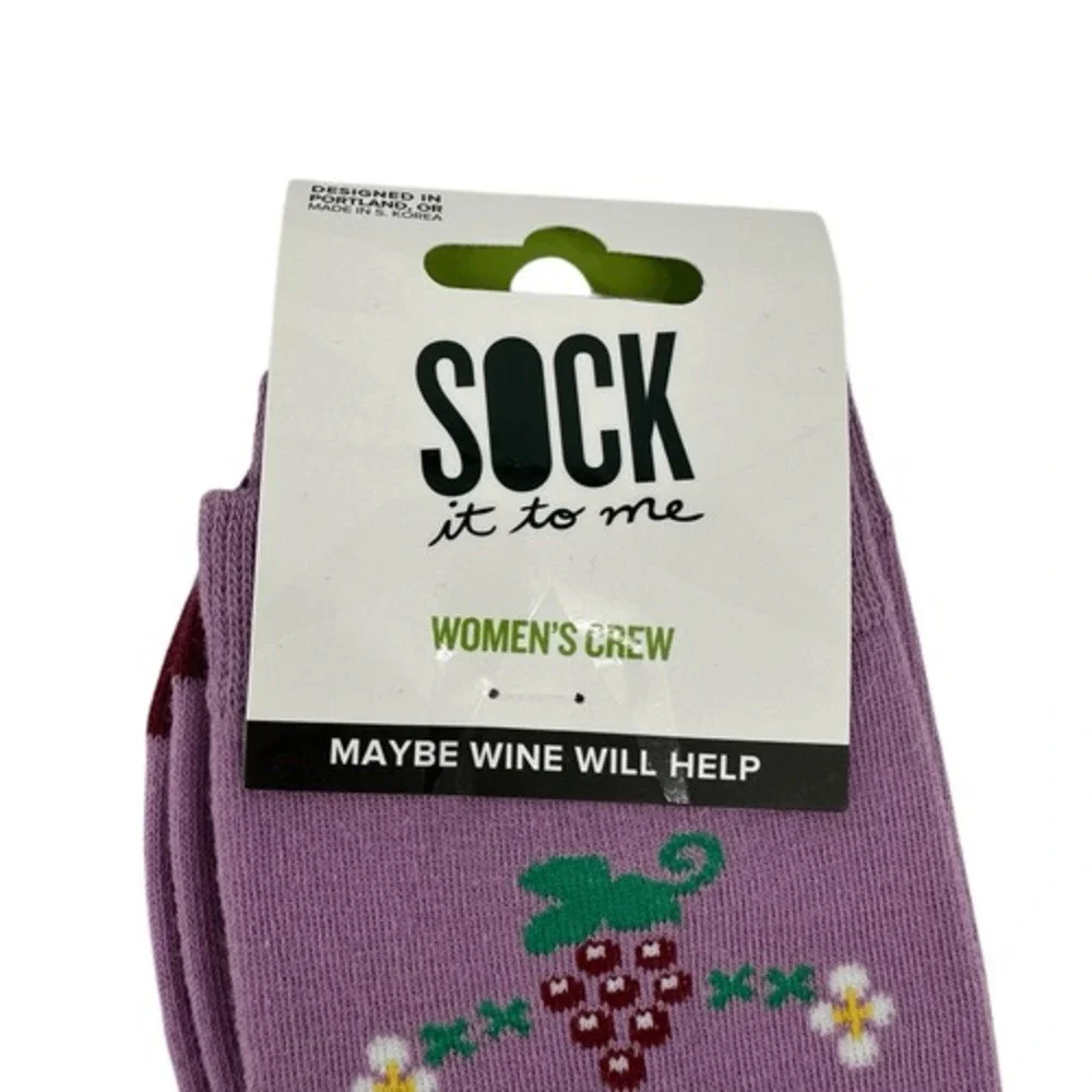 Sock‎ It To Me Crew Socks Women 5-10 Purple Maybe Wine Will Help Novelty NWT